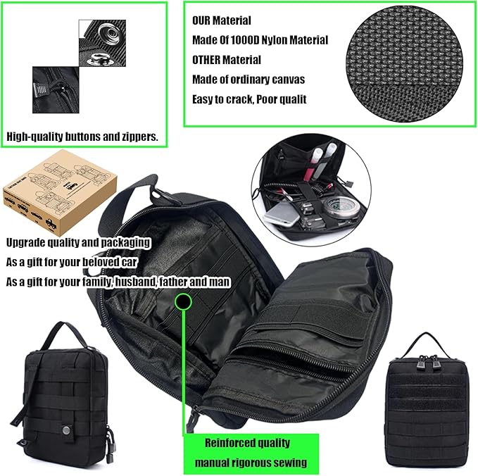 MEAUTELE 6 Pack Tactical Molle Car Seat Back Organizer Tactical Vehicle Panel with 5 Detachable Molle Pouch for Car Truck Ford Jeep Vehicle,US Patch Automotive Organizer For Man (5 Pouches)