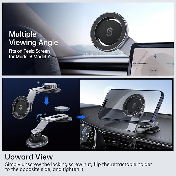 SYNCWIRE Fits MagSafe Car Mount for Universal Dashboard,Tesla Screen, Magnetic Phone Holder for Car, Foldable Aluminum Alloy Arm,Super Stable Car Mount for iPhone 17 Pro Max 16 15 14 13 12&All Phones