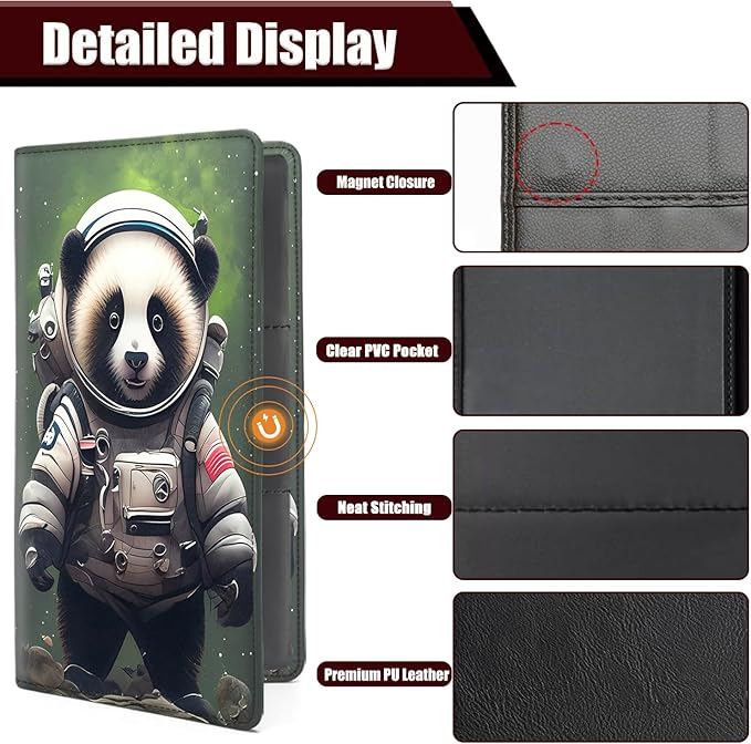Car Registration and Insurance Holder, PU Leather Auto Document Holder for Men&Women, Vehicle Glove Box Compartment Organizer with Magnetic Shut for Driver's License, Astronaut Red Panda Pattern