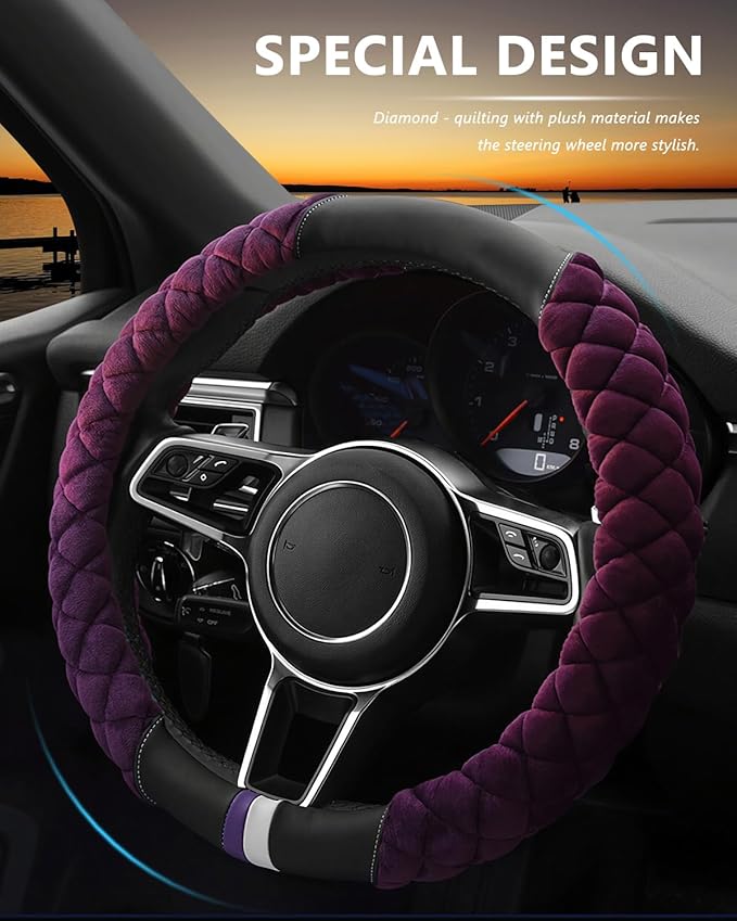 Cxtiy Universal Car Steering Wheel Cover Fluffy Soft Winter Plush Steering Wheel Cover (A-Purple)