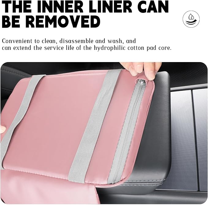 Car Armrest Cover Pad - Nappa Leather Car Center Console Cover with Breathable Holes, Non-Slip Auto Arm Rest Cushion, Universal Car Interior Accessories Fit forTesla Model Y Most Cars, SUVs (Pink)