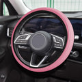 Car Steering Wheel Cover, Universal 14.5-15 Inch Pink Leather Steering Wheel Wrap with Better Sport Grip for Men Women, Anti-Slip Breathable Car Interior Accessories for Most Vehicles (Pink)