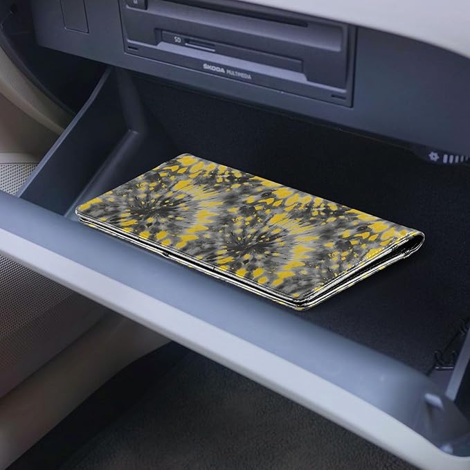 ALAZA Yellow Grey Tie Dye Car Registration and Insurance Card Holder Vehicle Glove Box Car Organizer Driver License Documents Holder Waller Case Organizers