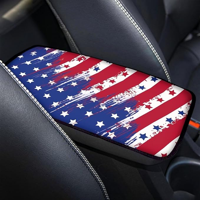 Horeset American Flag Center Console Armrest Cover Auto Accessories, Polyester Car Arm Rest Cover Pad Fit SUV Sedan Truck Vehicle