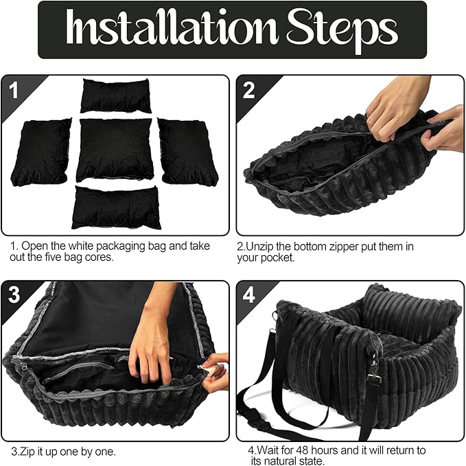 HOMLOVE Dog Car Booster Seat, for Small Dogs Under 30 lbs, Detachable Washable Travel Bed with Storage Pockets and Safety Belt (Black, Medium)