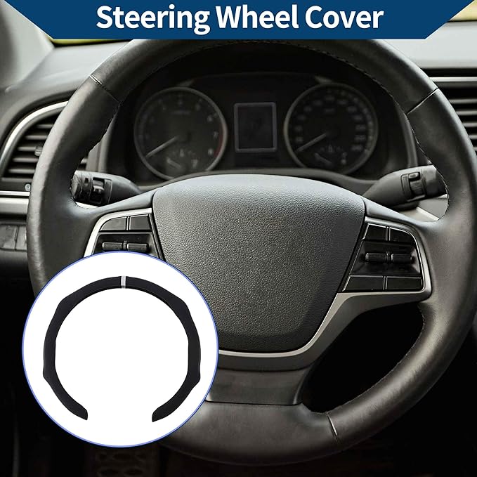 PU Artificial Leather Steering Wheel Cover ABS Car Steering Wheel Protector 14.96" Black White 1Pc