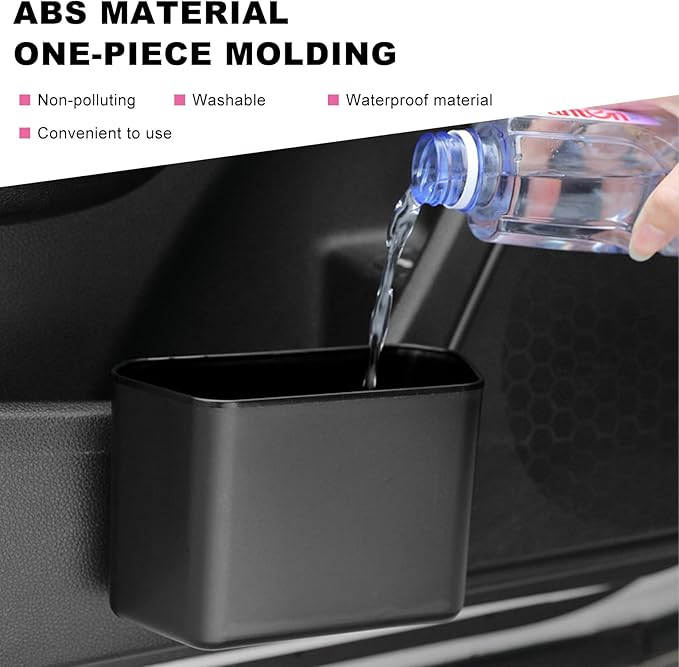 Car Trash Can with Lid, Plastic Mini Auto Hanging Dustbin with Garbage Bags, Trash Organizer with Lid Garbage Holder Container for Vehicle Office Home, Car Accessories (Black)