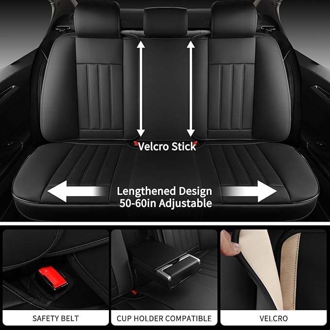 COVER EMPIRE Car Seat Covers Full Set, Leather Seat Cover for Cars, 5 Seats Waterproof Automotive Seat Covers Fit Toyota Rav4 Camry Corolla Cruze CRV Accord, Black