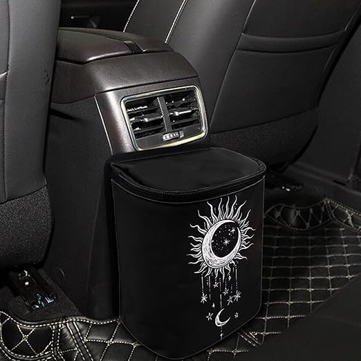 DISNIMO Galaxy Sun Moon Car Trash Can with Lid, Car Accessories Leak-Proof Waterproof Car Garbage Bin Collapsible Portable Car Storage Organizer Trash Bag for Car SUV Trucks