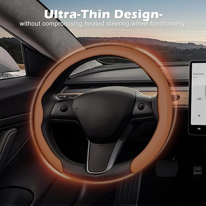 frani Nappa Leather Steering Wheel Cover, Universal 15 Inch Premium Non-Slip Steering Wheel Cover Tan