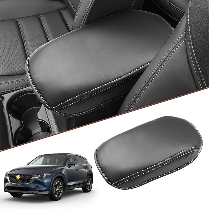SKTU for 2017-2024 2025 Mazd a CX-5 Center Console Cover 2023 2024 2025 CX5 Central Console Armrest Pad 2025 CX-5 Seat Box Cover 2025 CX-5 Center Console Soft Cushion (White)
