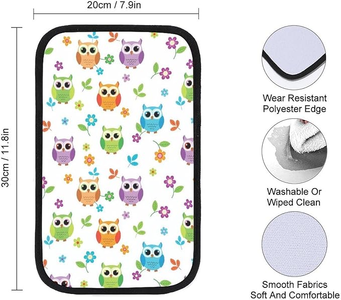 PPIKTC Neoprene Armrest Pad Cover Floral Owl, Car Center Console Cover, Universal Waterproof Accessories for Most Vehicle, SUV
