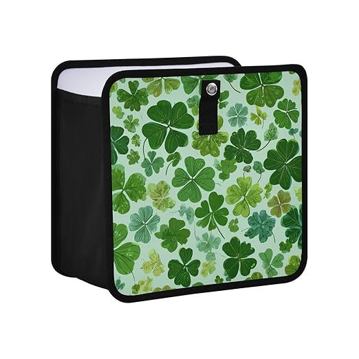 Car Trash Can Organizer Bin with Adjustable Strap for Back Front Seat Console Waterproof Leakproof Collapsible Portable 8.66 Inch Green Nature St Patrick Clovers