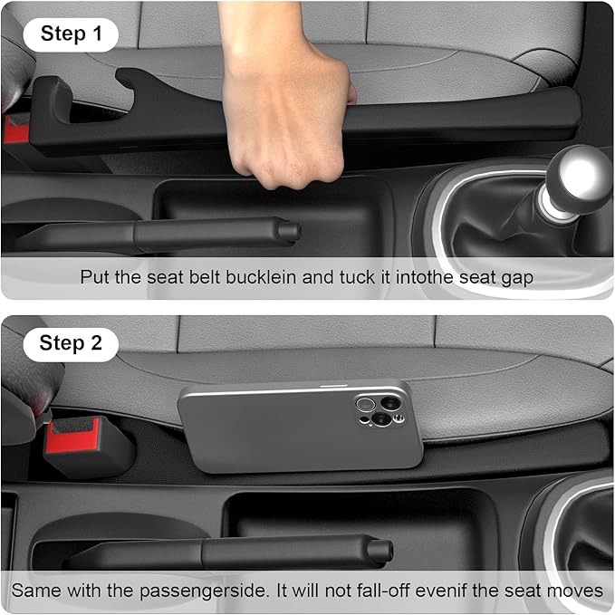 JAGAOSL Car Seat Gap Filler, Universal Fits Car SUV Truck PU Leather Crevice Blocker, Between Seat and Center Console, Stops Cellphone Wallet Keys Coins from Dropping, 2 Pack Black