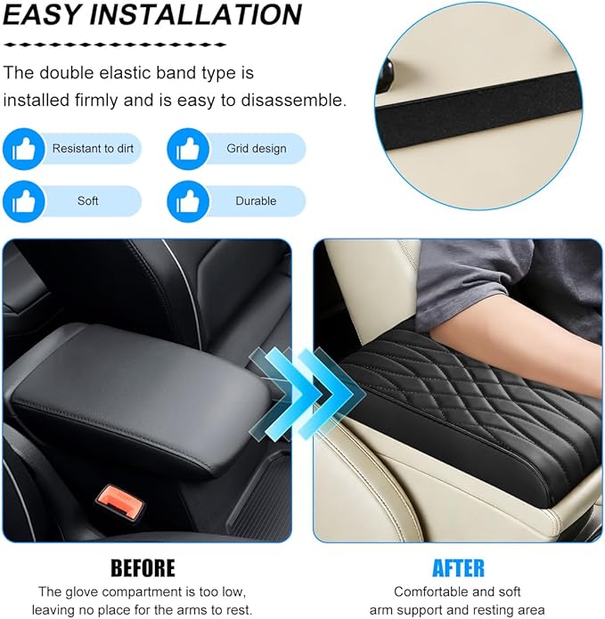 BESULEN Car Center Console Cover, Memory Foam Scratch & Wear Resistant Vehicle Armrest Storage Box Cushion Pad, Auto Interior Middle Console Protector, Universal for Sedan RV Pickup (Black)