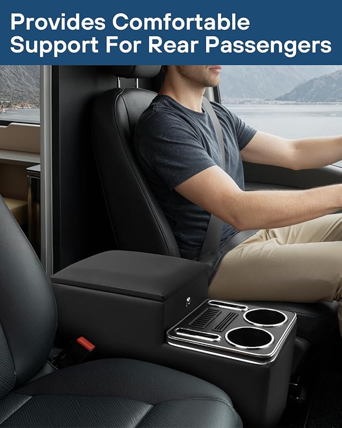 Center Console Between Seat with a Lock, Center Console Organizer for Minivans, Truck & Motorhome, Automotive Center Consoles with Cup and Phone Holder