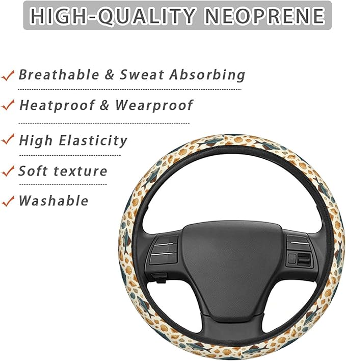FeHuew Vintage Fish Gold Shells Steering Wheel Cover for Women, Girls 15 inch Universal Auto Car Anti Slip Wrap Steering Wheel Covers Fit for Vehicles, Truck, SUV