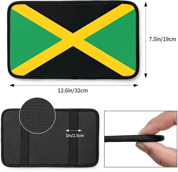 Jamaican Flag Car Center Console Cover, Universal Waterproof Armrest Pad, Soft Comfort Cushion & Scratch-Resistant Protector for Cars, SUVs and Trucks