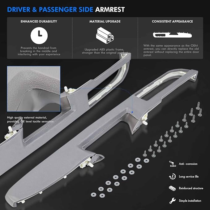 926-740 Front Driver & Passenger Side Armrest Repair Fit for Chevrolet Chevy Silverado Suburban Tahoe Avalanche For GMC Sierra Yukon 2010-2014 Door Panel with Release Handle Above Armrest - Gray