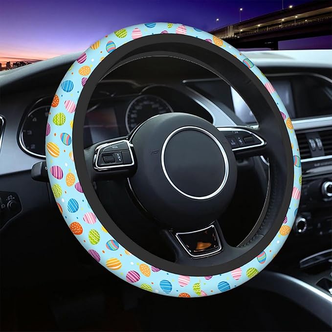 Swono Easter Eggs Steering Wheel Cover, Colorful Easter Eggs Breathable Auto Car Steering Wheel Cushion Case for Men Universal 15 Inch Steering Wheel Protection