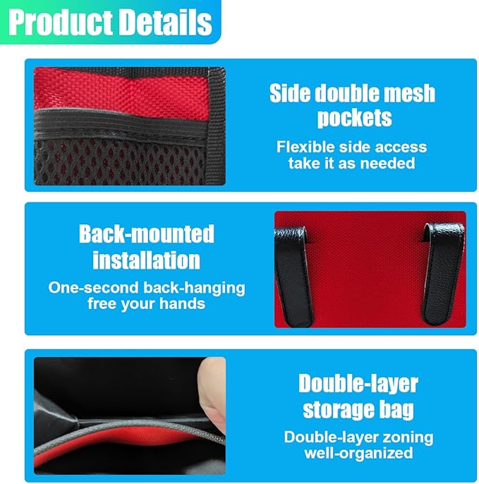 Car Trash Can, Foldable Waterproof Leather Trash Bin Garbage Organizer, Multi-Pocket Mini Hanging Storage Container, Universal Auto Interior Accessories for Cars, SUVs, Trucks (Red)