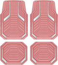 PIC AUTO Heavy Duty Pink Rubber Floor Mats, Silver Aluminum Film Car Mats Set, Front and Rear Car Mats with Anti-Slip Backing, All Weather Protection, Trim-to-Fit for Automotive SUV, Sedan, Van