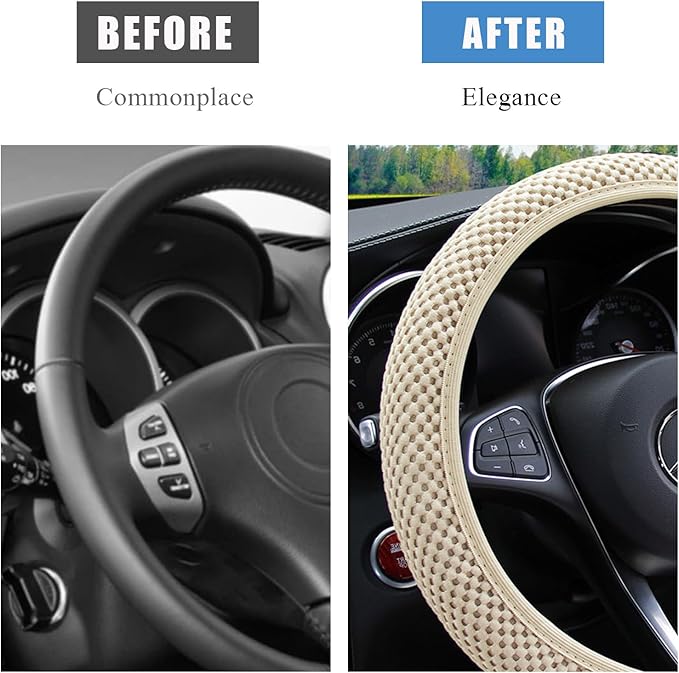 Car Steering Wheel Cover, 15 Inches Automotive Steering Wheel Protector, Elastic Stretch Steering Wheel Cover for Most Vehicles, Universal Interior Decor Car Accessories (Beige)