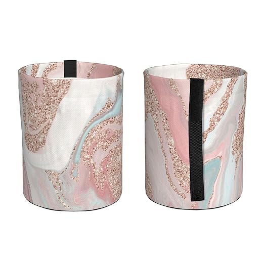 Rose Gold Glitter Coral Gray Pastel Marble Car Trash Can Leak Proof Hanging Waterproof Garbage Can Multipurpose Trash Bin for Car SUV Front Seat Headrest Collapsible and Portable Storage Pocket