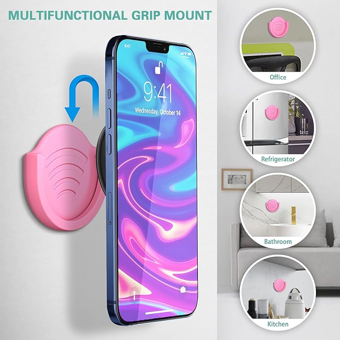 pop-tech Phone Grip Holder for Socket Users, 2 Pack Silicon Car Mount for Expanding Phone Stand with Strong 3M Adhesive Double Sided Tapes for Dashboard, Desk, Wall, Home, Office and More Pink