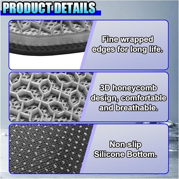 Gel Car Seat Cushion, Cooling Breathable Car Driving Seat Protector Cover, Comfortable Anti-Slip Chair Cushion Pad, Universal Automotive Interior Accessories for Sedan & Office (Grey)
