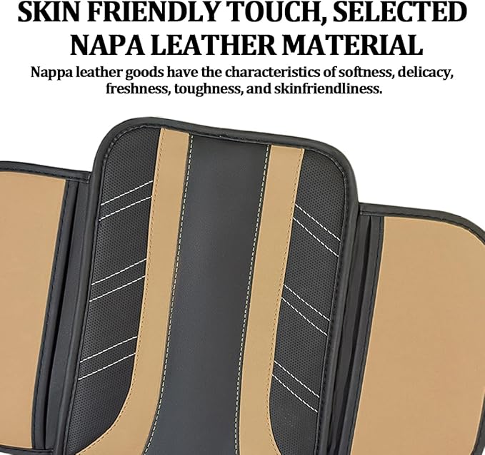 Car Center Console Cover, Soft Leather Sporty Armrest Protector Cushion with 2 Storage Pockets, Comfortable Auto Interior Middle Console Arm Rest Box Pad, Universal for Vehicles (Beige)