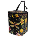 Moon Floral Dragonfly Car Trash Can with Lid, Cute Leakproof Car Trash Garbage Bag Hanging Vehicle Trash Bin Small Portable Automotive Garbage Cans Organizer for Back/Front Seat/Console