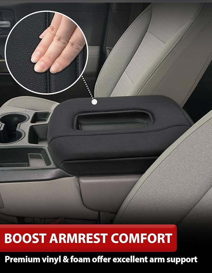 Center Console Armrest Cover for GMC Sierra & Chevy Silverado 2019-2026, 40/20/40 Jump Seat, Middle Console Lid Protector, Midlle-cut, Vinyl Leather Accessories, Anti-scratch, Black