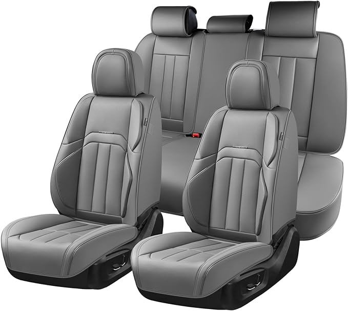 Coverado Car Seat Cover, Cover for Cars Front Seat, Premium Leather, Universal Fit Waterproof Seat Protectors, Car Seat Cushion Non-Slip for Most Cars-Gray