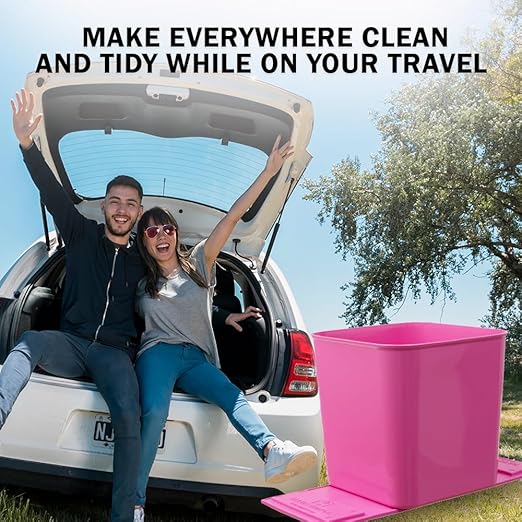 HAUSSIMPLE Car Trash Can 1.4 Gallon with Stability Flap & Magic Strips — No-Tip Leakproof Car Garbage Bin for Car Floor, Mats, Front or Back Seat, SUV, Truck, Van, Vehicle Interior Organizer (Pink)
