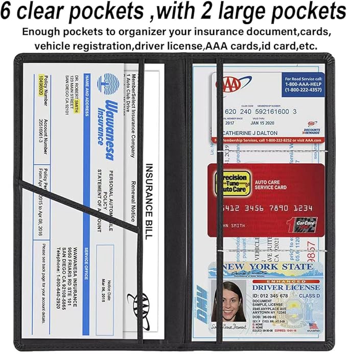 Car Registration and Insurance Document Holder,Bling Rhinestone Organizer Leather Vehicle Glove Box Organizer Car Holder Magnetic Closure Driver License Card Wallet Case (Black)