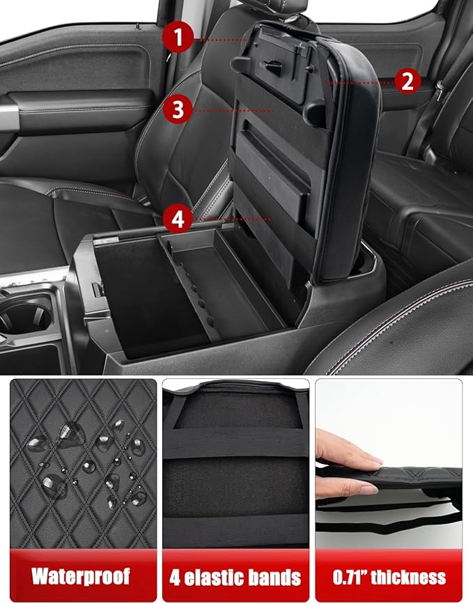 KBH Center Console Armrest Cover for 2023 2024 2025 2026 Ford F250-F550 Super Duty, Bucket Seat Console, Arm Rest Lid Box Cushion Pad, Anti-Scratch, Black