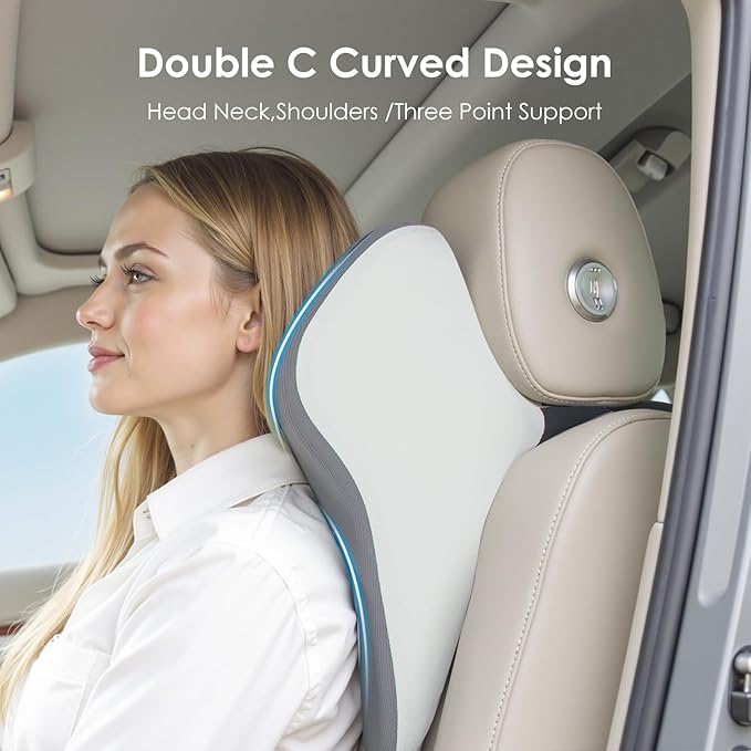 FLORICH Car Seat Cushion & Lumbar Support Pillow & Car Neck Pillow Ergonomic and 100% Memory Foam, Upgraded Larger and Breathable Car Seat Cushion & Back Support Pillow - Grey