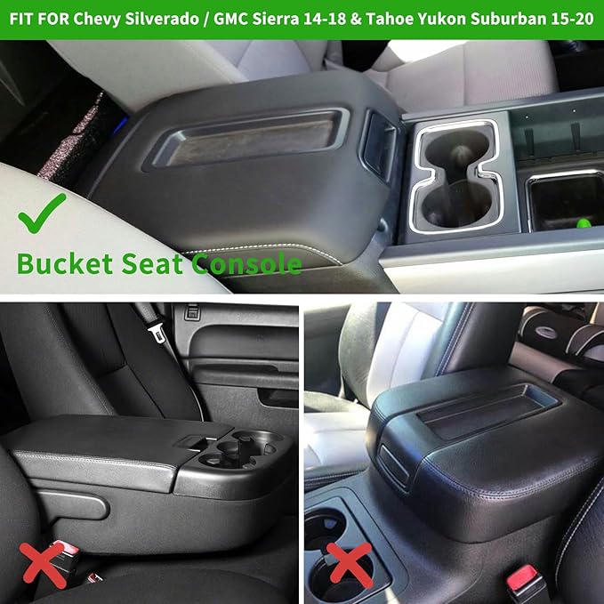 Xaido Center Console Armrest Cover for Chevy Silverado/GMC Sierra 2014-2018 & Tahoe/Suburban/Yukon 2015-2020, Bucket Seat Console Leather Protective Cover, Black