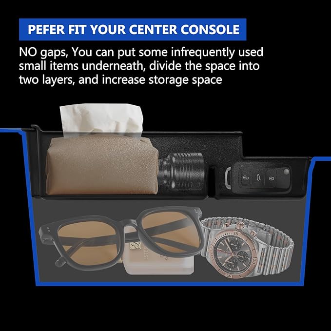 YJQLZK 2025 Upgraded Center Console Organizer Tray Fit for Ford Bronco 2025 4-Door Full Size, Organizer Armrest Storage Box for Bronco Accessories 2025 (Not for 2 Door & Sport)