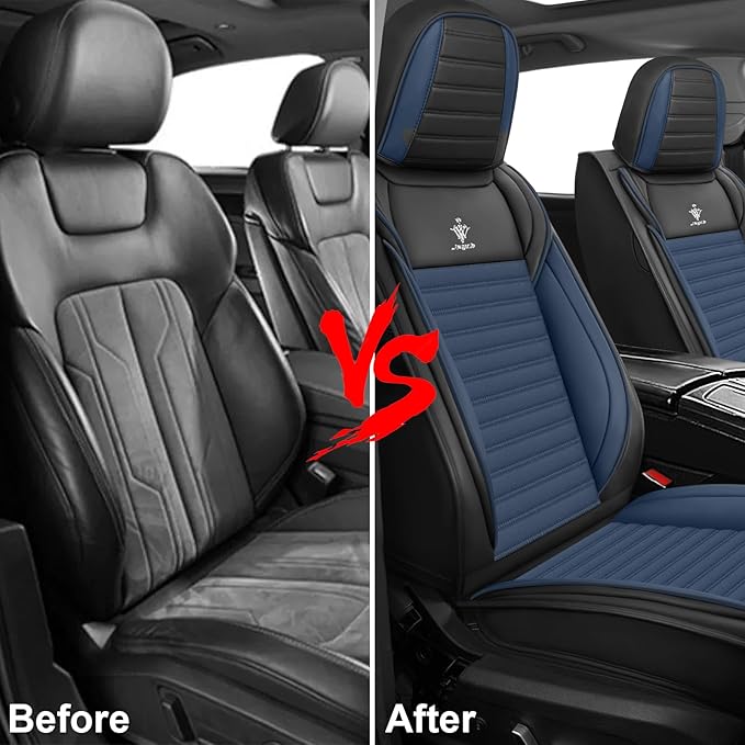 ARTIBY Seat Covers Full Set Custom Fit for Mitsubishi Outlander 2004-2025, Standard Waterproof Car Seat Cover, Breathable and Comfortable Leather Cushion Cover, Auto Interior Accessories (Black Blue)