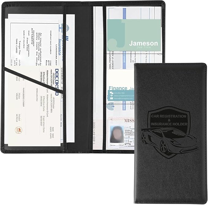 JUSTTOP 1Pack Car Registration and Insurance Holder,Car Document Holder for Cards License with Magnetic Shut,Car Organizer for Documents, Cards, License,Interior Car Accessories for Women Men(Black)