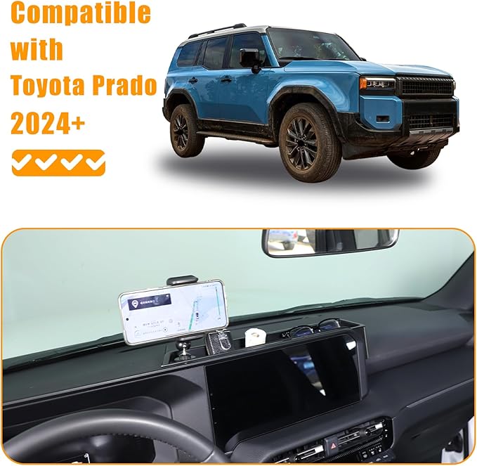 LLKUANG Center Console Dash Organizer Tray Compatible with Toyota Land Cruiser 250 Prado 2024 2025+ Navigation Screen Rear Insert Auxiliary Storage Box,Phone Holder Accessories (Style A)