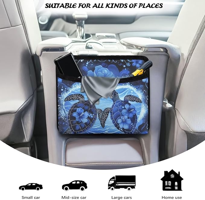 Renewold Boho Sea Turtle Hibiscus Car Seat Side Pocket Organizer Cell Phone Holder Storage Bag Pouch for Wallet Keys Document Auto Console Door Rear Seat Storage Box Automotive Interior Accessories