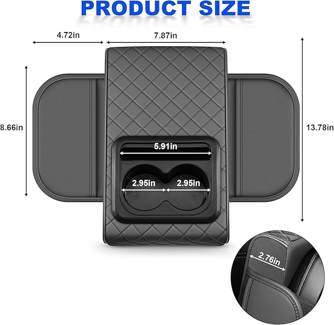 Center Console Cover Leather Armrest Cover Fit for Nissan Sentra 2020-2025 Middle Console Cushion with Storage Box&Cup Holder & Phone Slot(Gray)