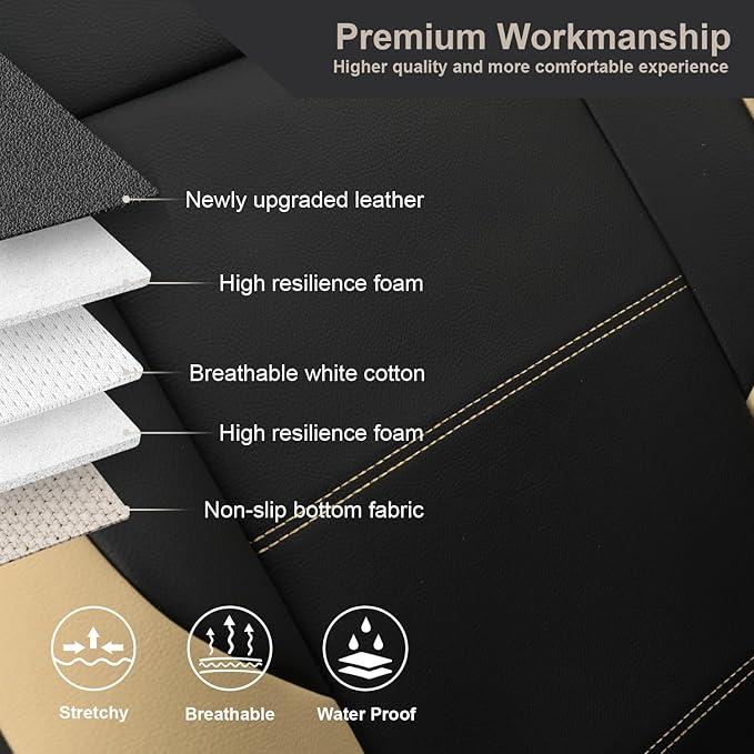 GIANT PANDA Front Car Seat Cover for Hyundai, Leather Bucket Seat Covers Custom Fit Hyundai Sonata Elantra Santa Fe Tucson Accent Kona Palisade Genesis Venue Ioniq(Beige+Black) 2-Pack