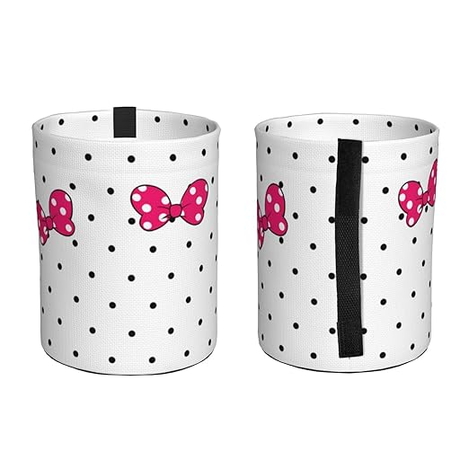 Cute White Dots Pink Bow Car Trash Can Garbage Cans Foldable,Small Hanging Car Organizer Storage Bag Leak Proof, Auto Back Seat Trash Bin Universal for Truck, SUV, Outdoor Travel