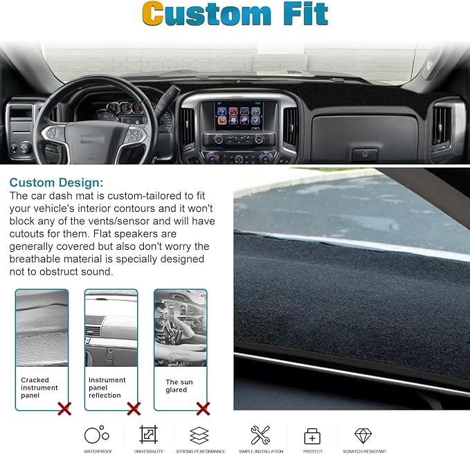 x xotic tech Dashboard Mat Cover for Chevrolet Silverado GMC Sierra 1500 2500 3500 2014-2018 Pre-Cut Non-Slip Sunshield Sun Glare Protector Dash Carpet Pad Black