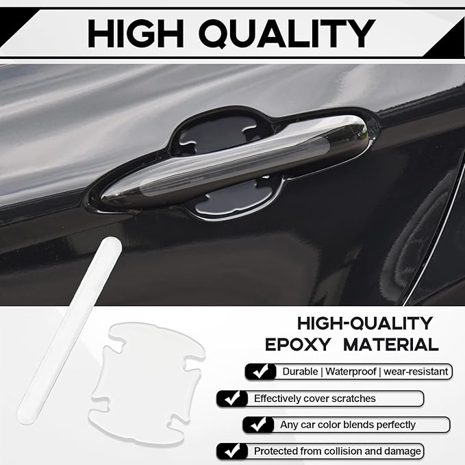8PCS Waterproof Car Door Handle and Rear View Mirror Scratch Protector Sticker, Transparency Anti-Scratches Cup Protector, Non-Marking Car Door Protector, Universal for Most Car (Transparent)