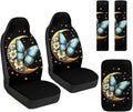 Qeluxign Car Seat Covers Butterfly Moon Star 2 Front Seats Universal Fit Center Console Protector Auto Seat Belt Cover Against Stains, Spills, Dust Car Interior Accessories 5 Piece Set